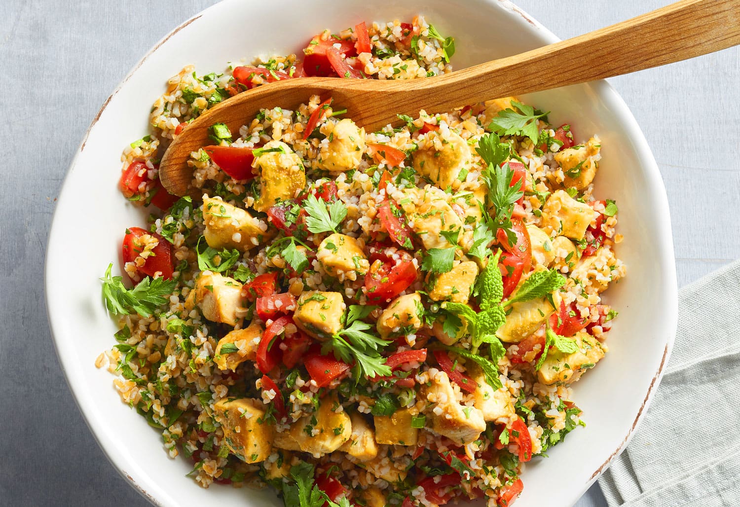 Parsley tabbouleh with pan-seared chicken: